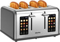 Mecity 4 Scheiben Toaster mit Touch Display - Edelstahl Brottoaster mit 4 breiten Schlitzen - Dual Bedienfeld für Bagels und Muffins - Grau