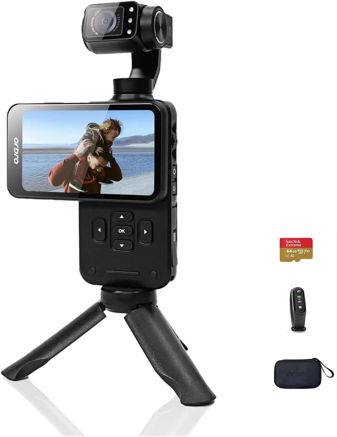 ORDRO M5 Handheld Set - 5K Vlog Kamera mit 3 Achsen Stabilisierung - WiFi IR Nachtsicht und 120 Grad Weitwinkel - Gesichtserkennung und Zeitraffer für YouTube und mobile Aufnahmen