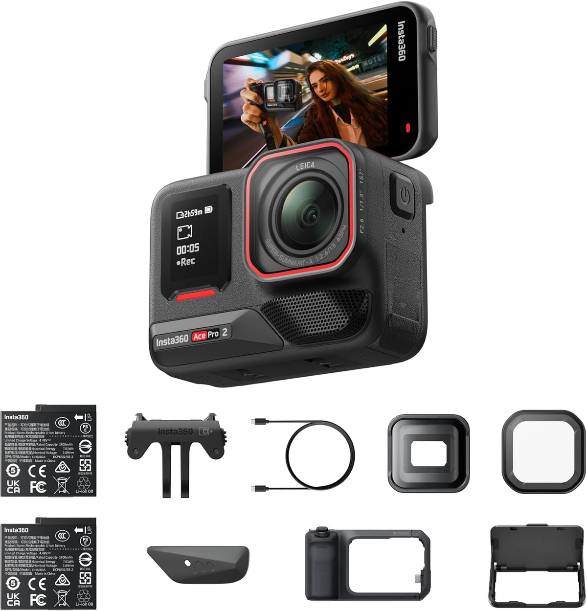 Insta360 Ace Pro 2 Videography Bundle - 8K Action Kamera mit Leica und 1,3 Zoll Sensor - Xplorer Pro Grip Kit mit Filmobjektiv - Black Mist Filter für kreative Videoaufnahmen