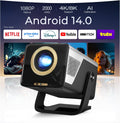 2026 Neuer 2000ANSI Beamer Smart Projektor - Full HD Native 1080P mit Android 14 und Built in Apps - Autofokus Keystone und 4K 8K Unterstützung - WiFi 6 Bluetooth 5.4 für iOS Switch und PS5