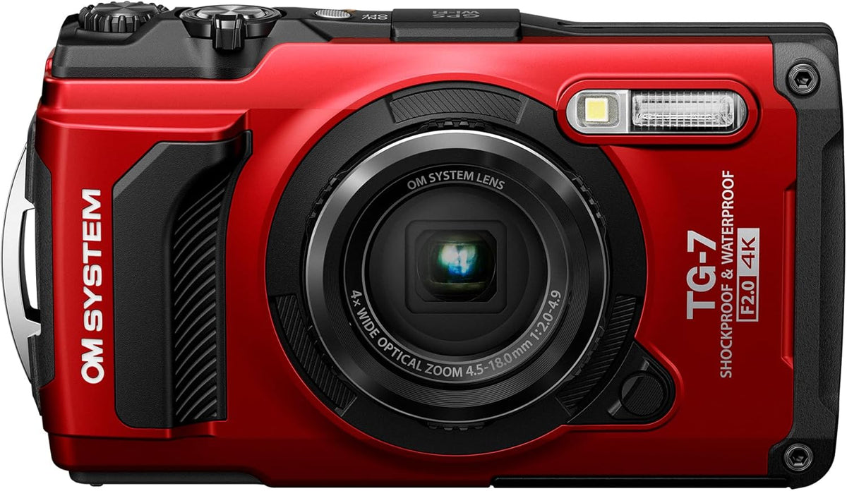 OM SYSTEM Tough TG-7 rot - robuste Digitalkamera mit 12 MP CMOS Sensor - 4-fach optischer Zoom und Bildstabilisierung - kompakte Reisekamera mit MOV Video