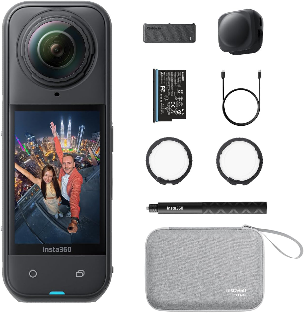 Insta360 X5 Must Have Bundle - 8K 360 Grad Kamera mit Low Light Funktionen - Austauschbare Linsen und unsichtbarer Selfie Stick Effekt - Bis zu 3 Stunden Akku in Nachtschwarz
