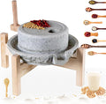 Manuelle Steinmühle mit Holzrahmen - Nass und Trockenmahlen für Weizen Mais und Gewürze - handbetriebene Natursteinmühle ohne Strom - traditionelle Küchenmühle für kleine Mengen