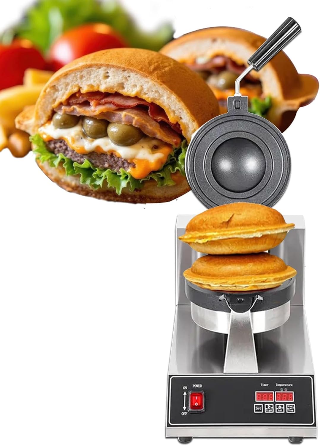 Generic Burger Maker mit Display - elektrische Waffel und Panini Presse für Brioche Burger - Antihaftplatten für einfache Entnahme - für Bäckerei Restaurant und Snackbereich