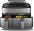 Philips Steam Airfryer 5000 Series Dual Basket - 9L mit 3L und 6L Körben - Steam Airfry SteamFry und RapidAir Plus - automatische Dampfreinigung in Silber Edelstahl NA555 00