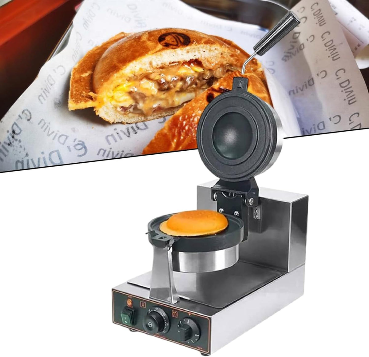 C123 UFO Burger Waffelautomat Single - 1,3kW elektrische Burger und Eiswaffelmaschine - lebensmittelechter Edelstahl für Frühstück und Snacks - kompakte Einzelmaschine für Zuhause