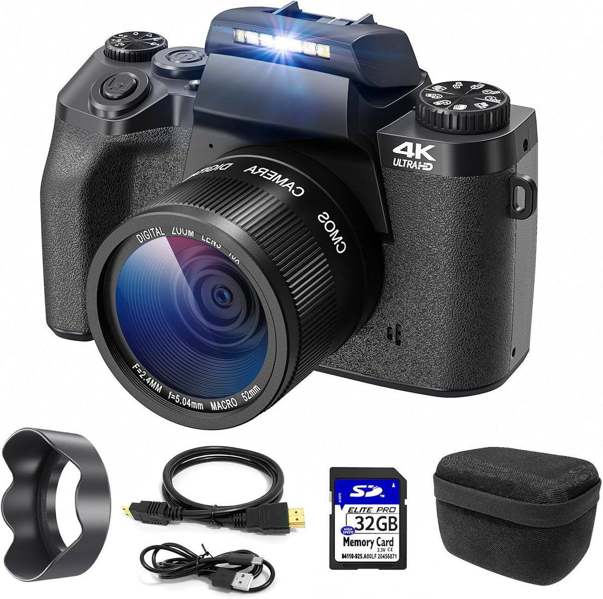 Digitalkamera 4K - CCN 64MP Fotokamera mit 3,0 Zoll Touchscreen - 16X Digitalzoom und WiFi Funktion - mit Kameratasche Haube 32GB TF Karte in Schwarz
