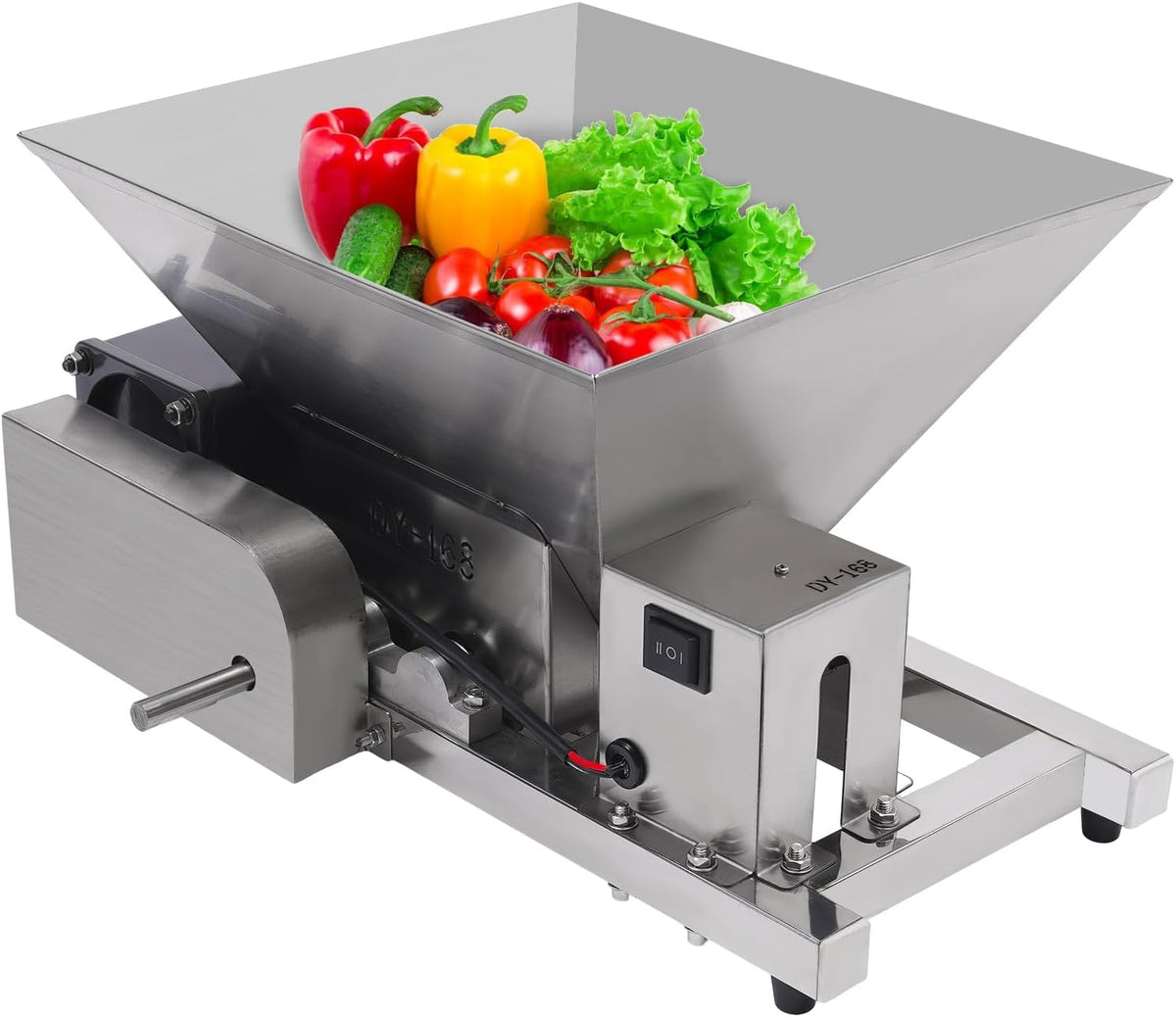 Elektrische Obstmühle 4 Liter - Maischemühle und Obsthäcksler mit 60 Watt Motor - Edelstahl Kunststoff und Kupfer - Für Obst Brot und braunen Zucker