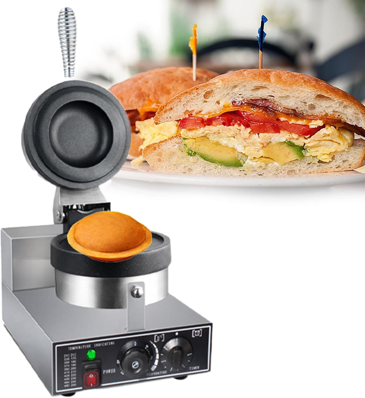 Elektrischer Burger-Waffeleisen GESAIDES - Donut Eiscreme Dessert und italienische Eiscreme Sandwich Presse - Kommerzieller Wärmer - Für Haushalt und Gewerbe