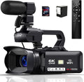 6K 64 MP Vlogging Camcorder - 18 fach Digitalzoom und 4 Zoll Touchscreen - WiFi Kamera mit 4500 mAh Akku und 64 GB SD Karte - Mit Mikrofon Stabilisator und Fernbedienung