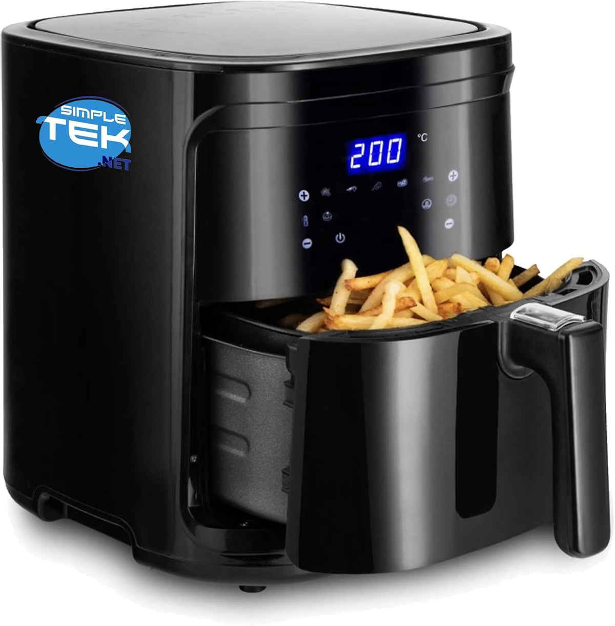 SIMPLETEK Smart Air Fritteuse 7 Liter - WLAN Heißluftfritteuse mit App Steuerung - 1900 Watt und 7 Automatikprogrammen - Temperaturregelung und Timer Schwarz