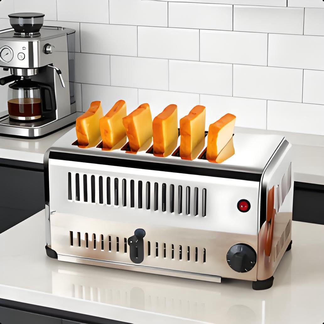 Gewerblicher Toaster mit 6 breiten Schlitzen - 5 Geschwindigkeitsstufen für Hamburger und Bagels - Brottoaster mit 6 Toastöffnungen - Für Gewerbe und Haushalt