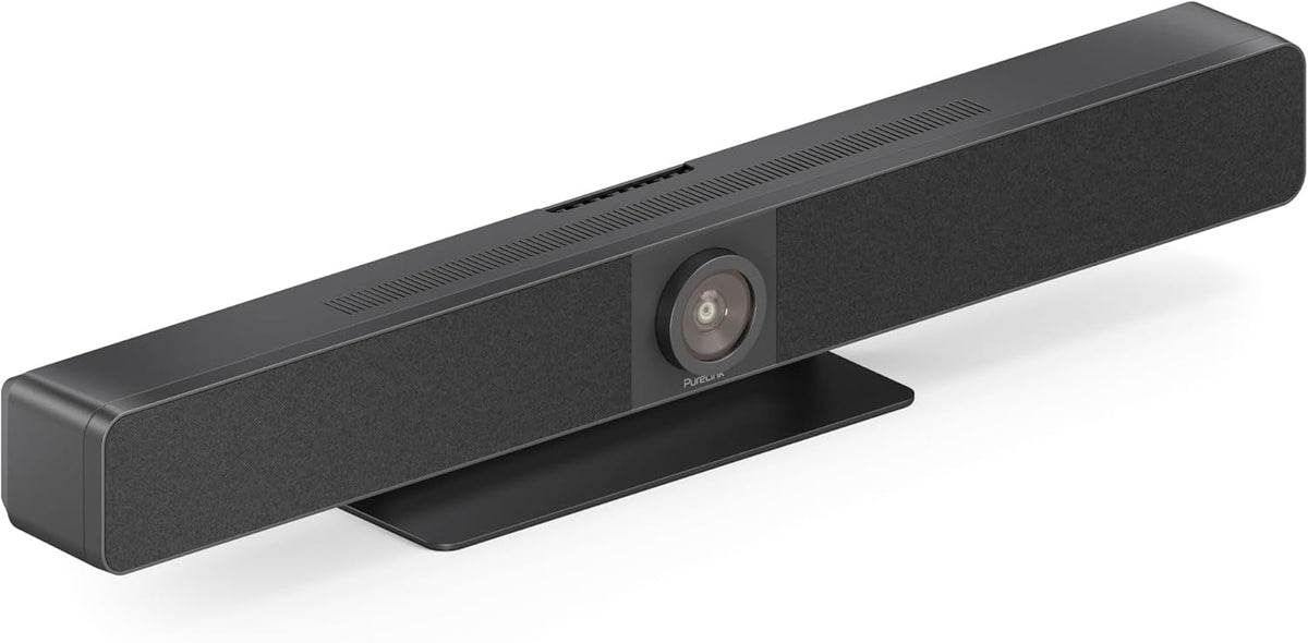 PureLink Vuelogic Videobar mit AV Hub - 4K Weitwinkelkamera mit 120 Grad Sichtfeld und 5fach Zoom - 4 MEMS Mikrofone und HiFi Stereo - USB C HDMI Plug and Play für Zoom und Teams