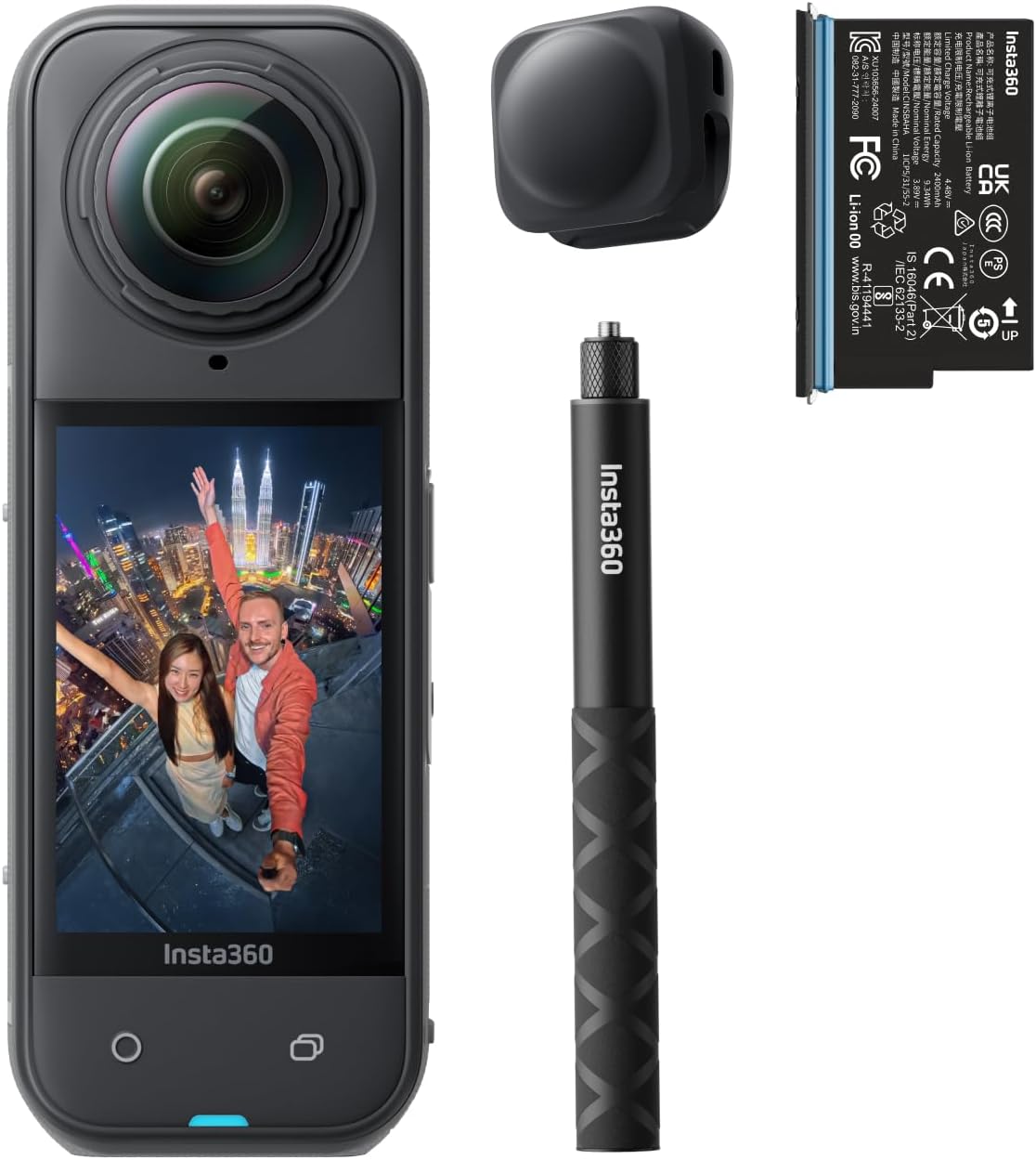 Insta360 X5 Starter Bundle - 8K 360 Grad Kamera mit austauschbaren Linsen - Bis zu 3 Stunden Akku und stabilisierte Low Light Aufnahme - Klarer Sound und Selfie Stick Effekt
