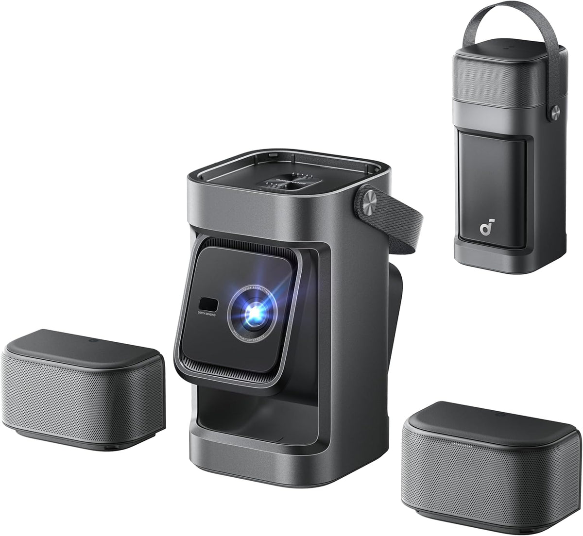 soundcore Nebula P1 Beamer klein - Full HD 1080p DLP Projektor mit 650 ANSI Lumen und Google TV - Abnehmbare Lautsprecher mit Dolby Audio - 130 Grad Gimbal und 180 Zoll Bild