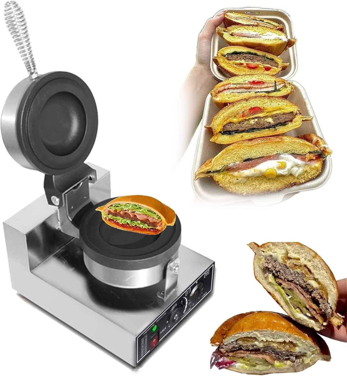 Kommerzielles elektrisches Burger Waffeleisen - 1200W Antihaft Panini Burger Presse - beidseitige Heizung - für Eiscreme Sandwiches und Gastronomie