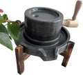 Manuelle Stein Getreidemühle mit Holzständer - glatter Blaustein für Nass und Trockenmahlen - handgekurbelte Haushaltsmühle - für Getreide Gewürze und kleine Mengen