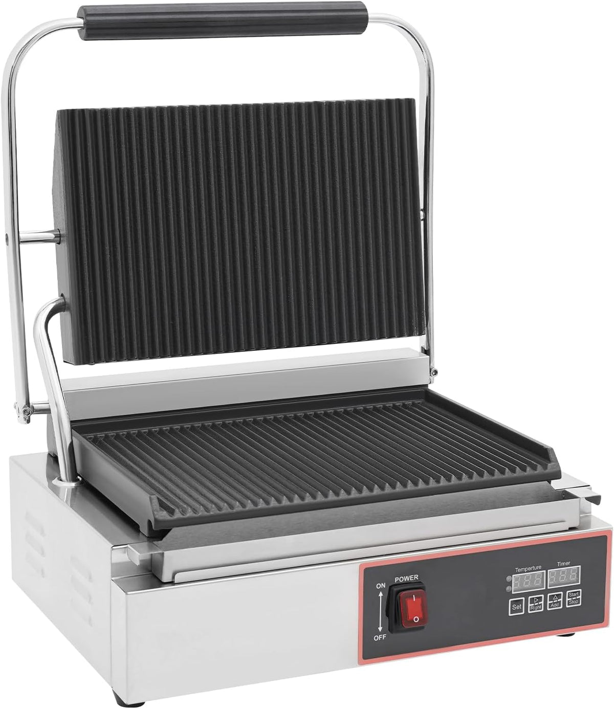 DWIKRYT Kontaktgrill - Elektrischer 2200 Watt Panini Maker mit LED Anzeige - Minutentimer für Sandwiches Steaks und Gemüse - Edelstahlgerät mit Ölsammelbehälter