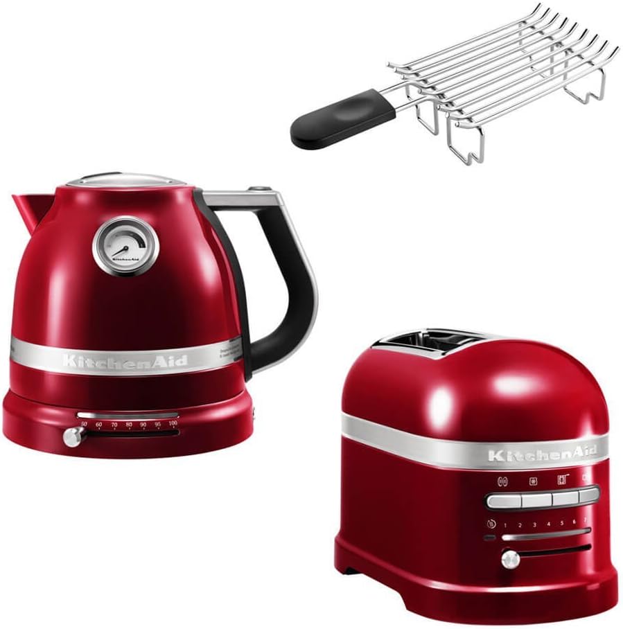 KitchenAid Artisan Frühstücks Set - Wasserkocher 5KEK1522 und Toaster 5KMT2204 - Brötchenaufsatz für Brot und Bagel - Zweischeiben Set in Liebesapfel Rot