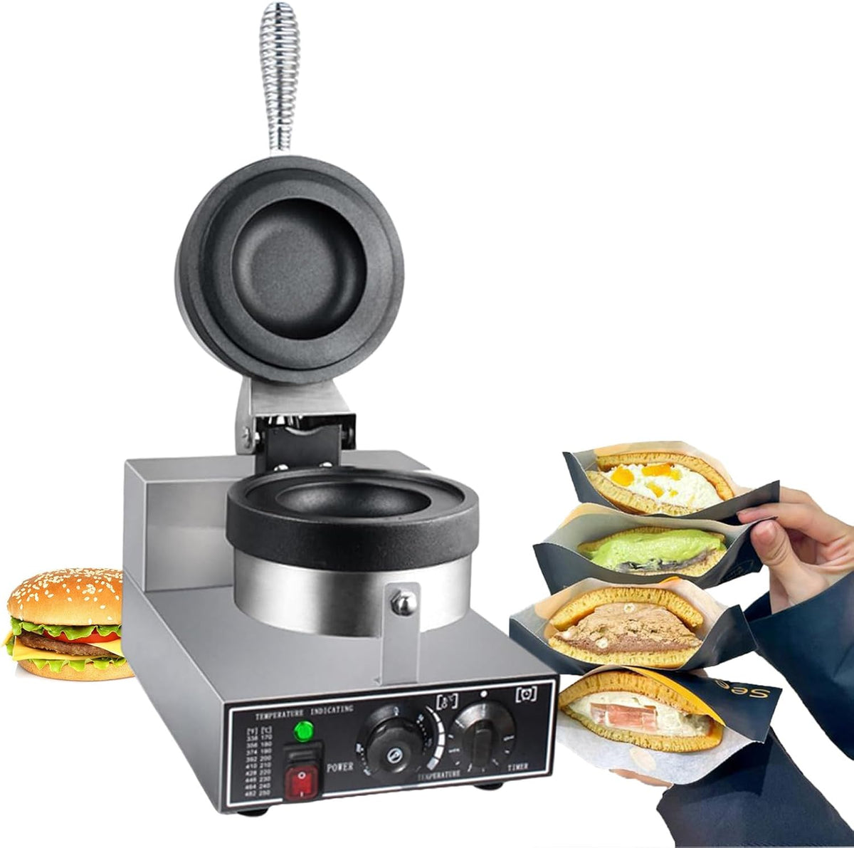 Burger Maker Maschine - 1200W elektrische Hamburger Presse mit Antihaftbeschichtung - Panini Press Sandwichmaker - für häuslichen und gewerblichen Gebrauch