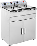 Royal Catering Kommerzielle Fritteuse mit Unterschrank - RCEF-16DSH Doppel Fritteuse aus Edelstahl - 2 x 16 Liter mit 12 kW - Kaltzone und Ablasshahn 400 Volt