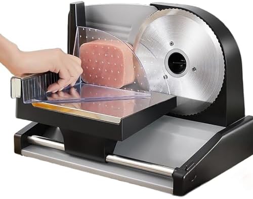 Elektrischer Fleischschneider - 200W mit Premium Edelstahlklinge - Schnittstärke von 0 bis 15mm einstellbar - halbautomatische Schneidemaschine mit rutschfesten Füßen