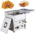Kommerzielle Propangas Fritteuse mit Temperaturkontrolle - großer Edelstahltank und Frittierkorb - freistehendes Arbeitsplattengerät - für Gastronomieküchen