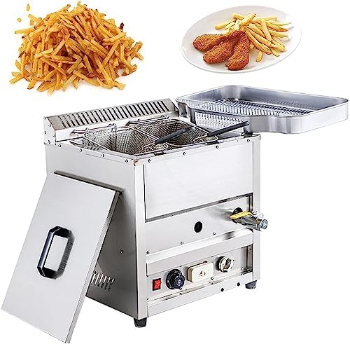 Kommerzielle Gas Fritteuse mit Temperaturkontrolle - großer Edelstahltank für Frittieröl - Tischfritteuse für Arbeitsplatten - gewerbliche Frittiermaschine