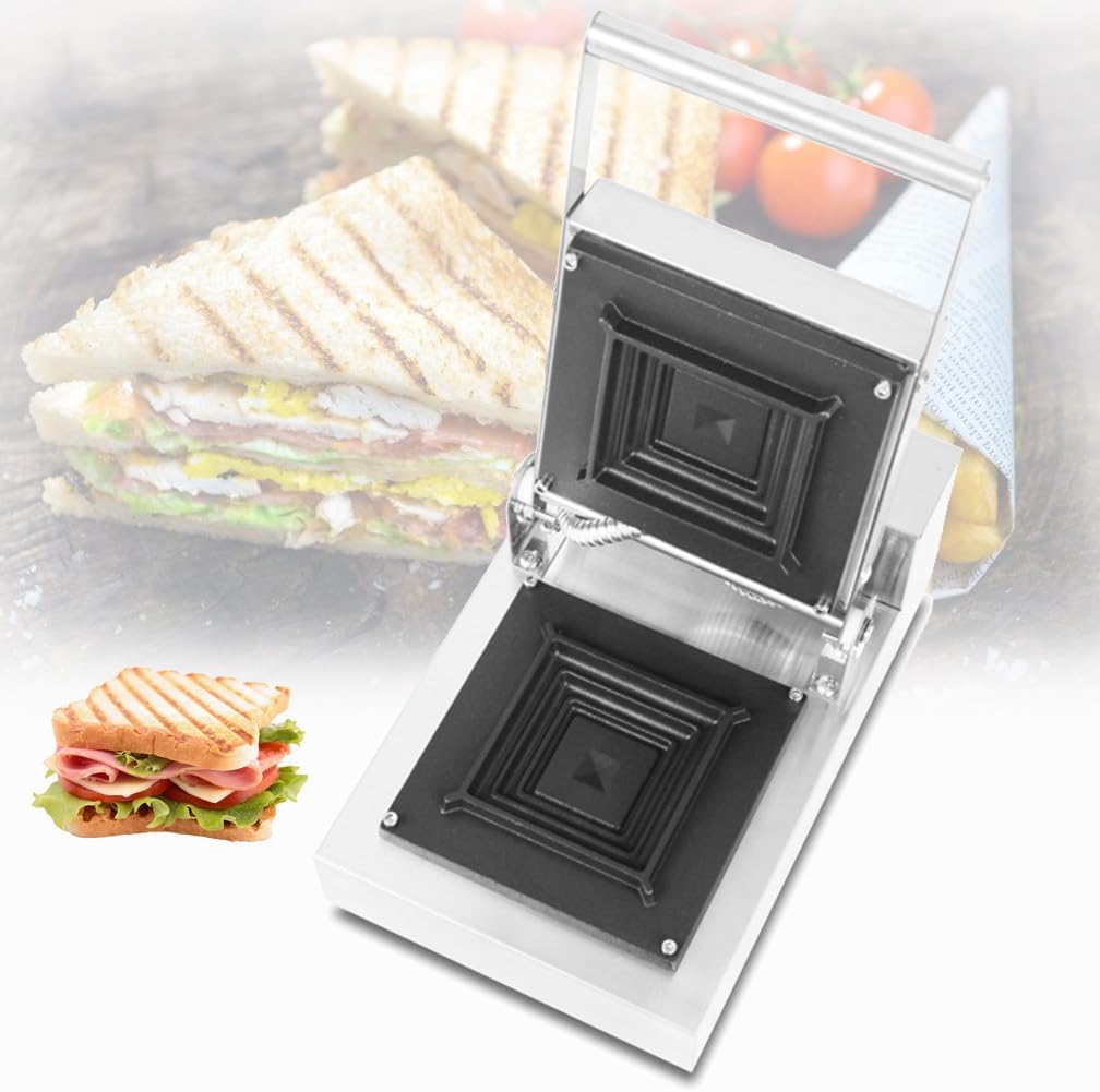 XUXIAO Sandwich Toaster - 900 Watt Sandwichpresse mit Antihaftplatten - Cool Touch Griff und schwimmendes Scharnier - Kompaktes Edelstahlgerät für Gewerbe und Küche