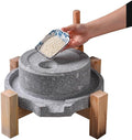 ZENSTYW manuelle Getreidemühle - 25 x 35cm Handmühle mit Holzständer und Naturstein Mahlwerk - für Bohnen Weizen und Gerste - handbetriebener Getreidezerkleinerer
