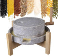 Manuelle Steinmühle mit Holzständer - Handmühle für Getreide und Gewürze - Nass und Trockenmahlen mit Handkurbel - traditionelle Haushaltsmühle für kleine Verarbeitungschargen