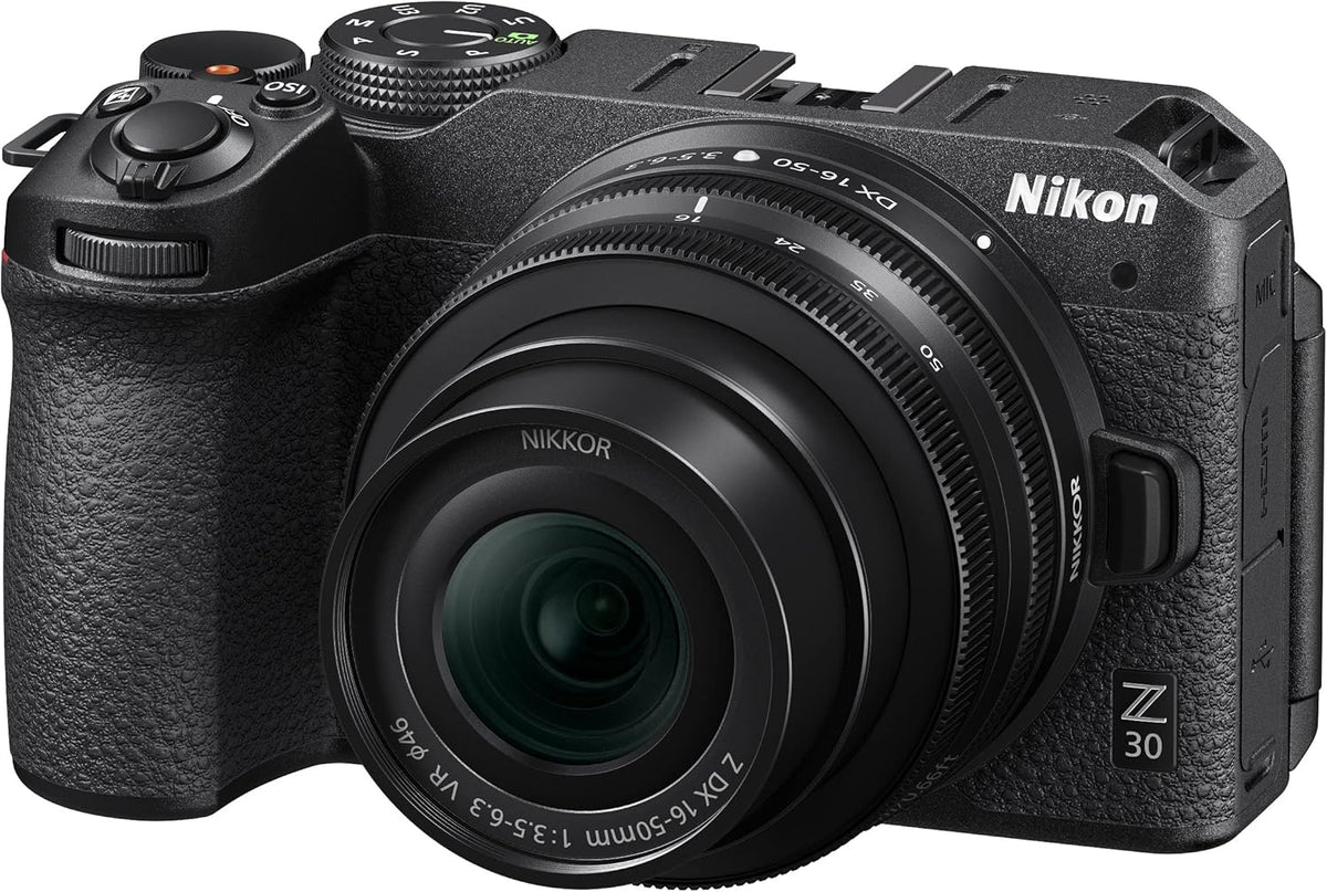 Nikon Z30 Systemkamera Kit - 20,9 MP DX Kamera mit 16 bis 50 mm VR Objektiv - 4K UHD und bis zu 11 Bilder pro Sekunde - Hybrid AF ISO 100 bis 51200 in Schwarz