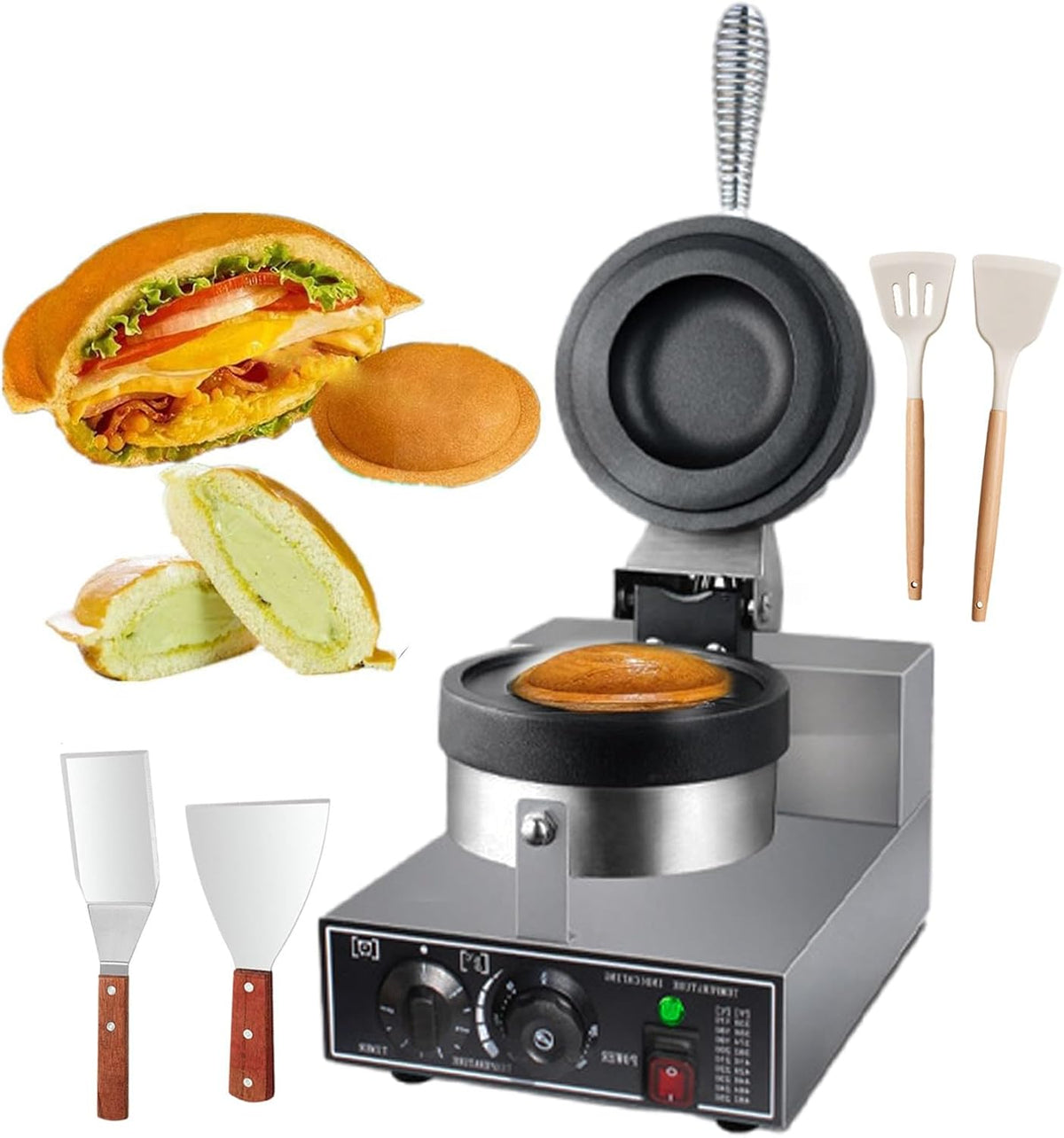 Elektrische Burger Maker Maschine 1200 Watt - Sandwichpresse mit beidseitiger Heizung - Temperaturregelung 50 bis 300 Grad Celsius - Mit 2 Silikonzangen