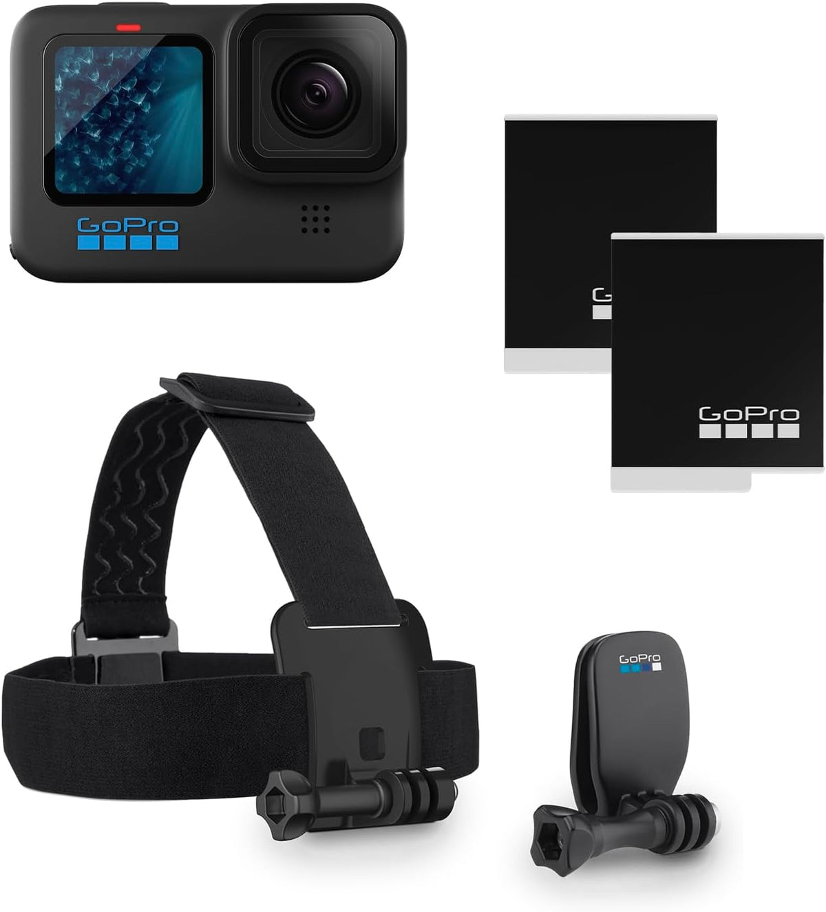 GoPro HERO11 Black Bundle - 4K Action Kamera mit CMOS Sensor - Kopfband und QuickClip - 2 Enduro Akkus für Sport und Outdoor Aufnahmen