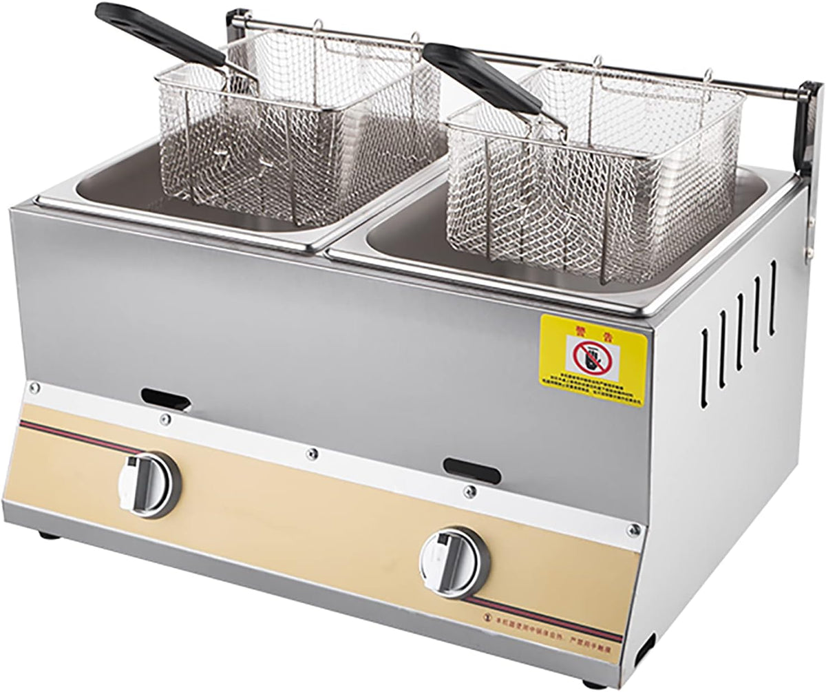 GETZ 10L-20L Gas Fritteuse GSYO - gewerbliche Edelstahl Fritteuse mit 20 Liter Ölkapazität - Frittierkorb und Deckel - für Restaurant und Haushalt