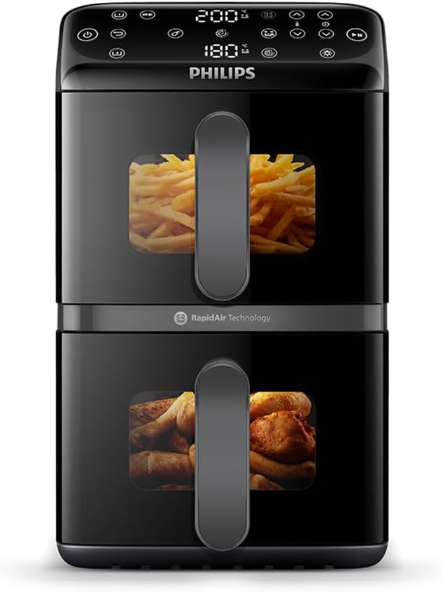 Philips Airfryer 4000 Series Stacked Dual Basket NA460-00 - 10 Liter Heißluftfritteuse mit 2 gestapelten Körben - RapidAir Technologie - PFAS-freie Keramikbeschichtung