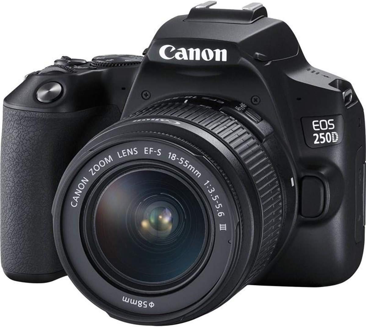 Canon EOS 250D digitale Spiegelreflexkamera + EF-S 18-55mm F3.5-5.6 III - 24,1MP APS-C CMOS mit DIGIC 8 - 4K Full HD WLAN Bluetooth - 3 Zoll Vari Angle Display in Schwarz