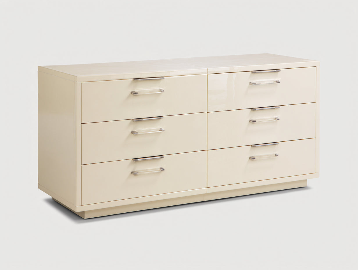 Kommode mit Schubladen Lack Hochglanz 180x45x80 cm Creme - Modernes Design Sideboard Wohnzimmer Schlafzimmer Stauraum 6 Schubladen