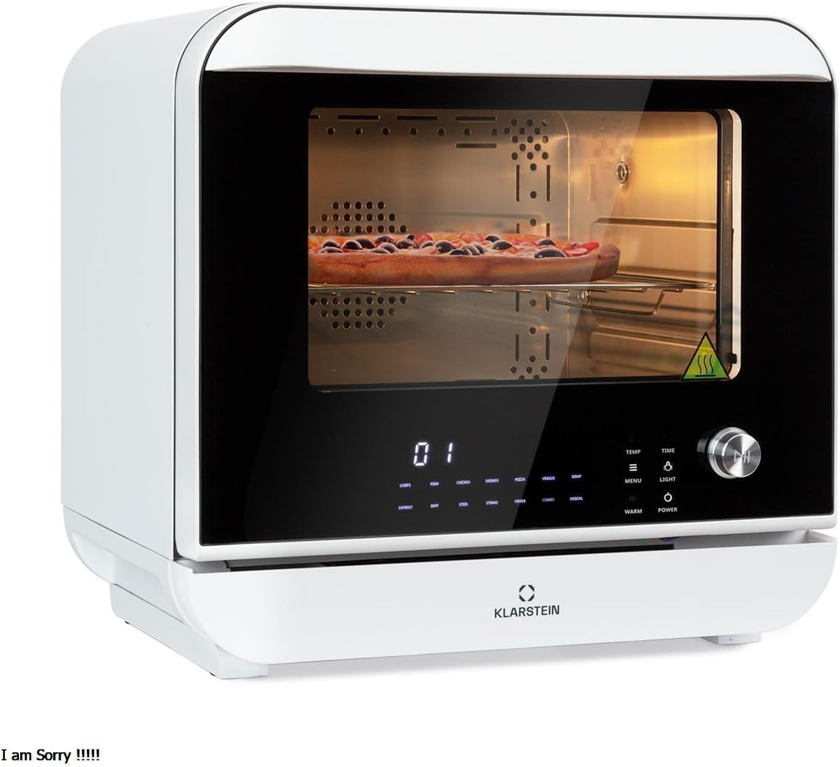 Klarstein 18L Heißluftfritteuse XXL - 2450W Airfryer mit Dampf und Trocknungsfunktion - 10 Programme und Temperatursteuerung - Weiß mit Timer