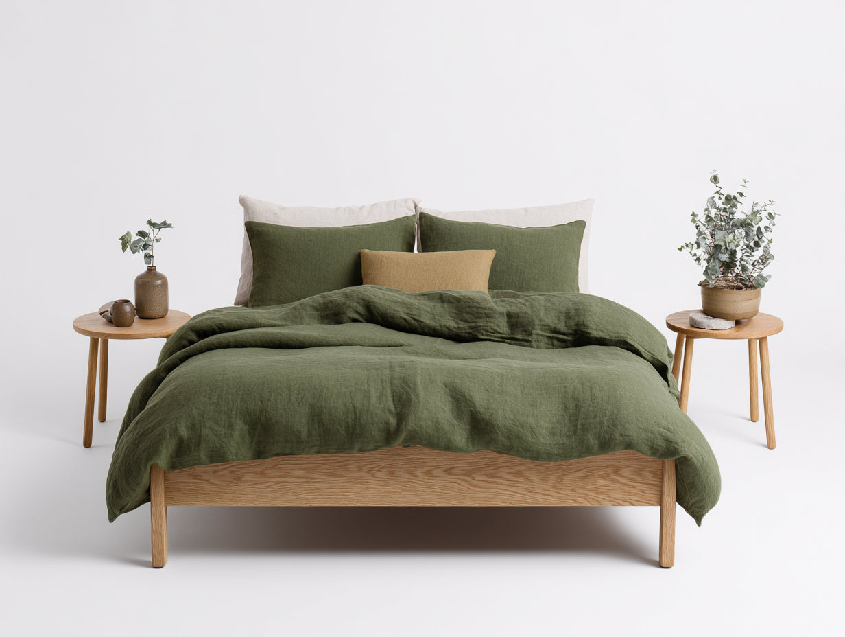 Doppelbett Holz Eiche 200x180x100 cm Grün Natur - Modernes Minimalistisches Design Schlafzimmer Bett Plattformbett