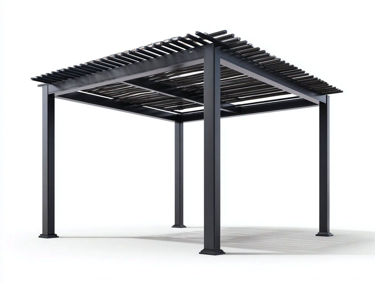 Pavillon Metall Pergola 300x300x240 cm Schwarz Modern Lamellendach Garten
