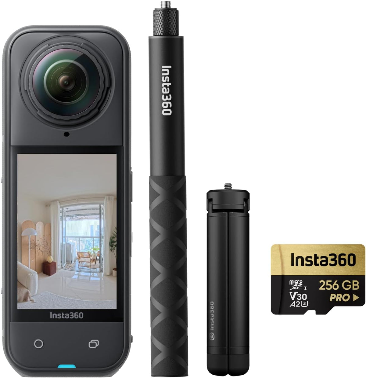 Insta360 X5 Virtuelle Touren-Bundle - 72 MP 360 Grad HDR Fotokamera mit 8K Video - Unsichtbarer Selfie Stick und Stativ - 2400 mAh Akku in Nachtschwarz