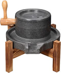 Manuelle Steinmühle für frisches Mehl - traditionelle Handmühle mit Holzsockel - für Gewürze und Getreide - Getreidemühle für die Küche