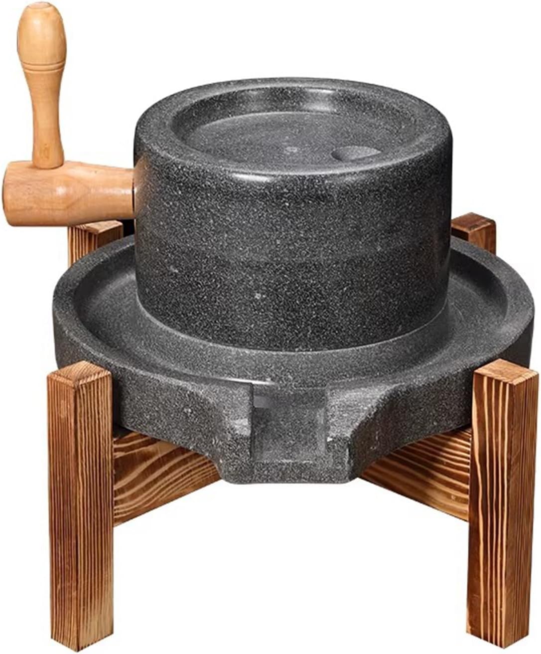 Manuelle Steinmühle für frisches Mehl - traditionelle Handmühle mit Holzsockel - für Gewürze und Getreide - Getreidemühle für die Küche