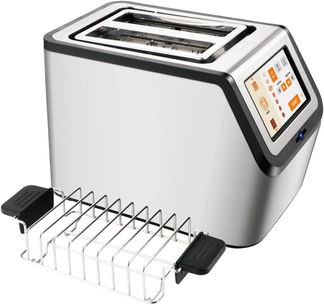 Smart Toaster KETIAN mit Touchscreen - 2 Scheiben Edelstahl Toaster mit Auto Lift und Brotzentrierung - 1400 Watt Abschaltautomatik - Für Bagels Brot und Waffeln
