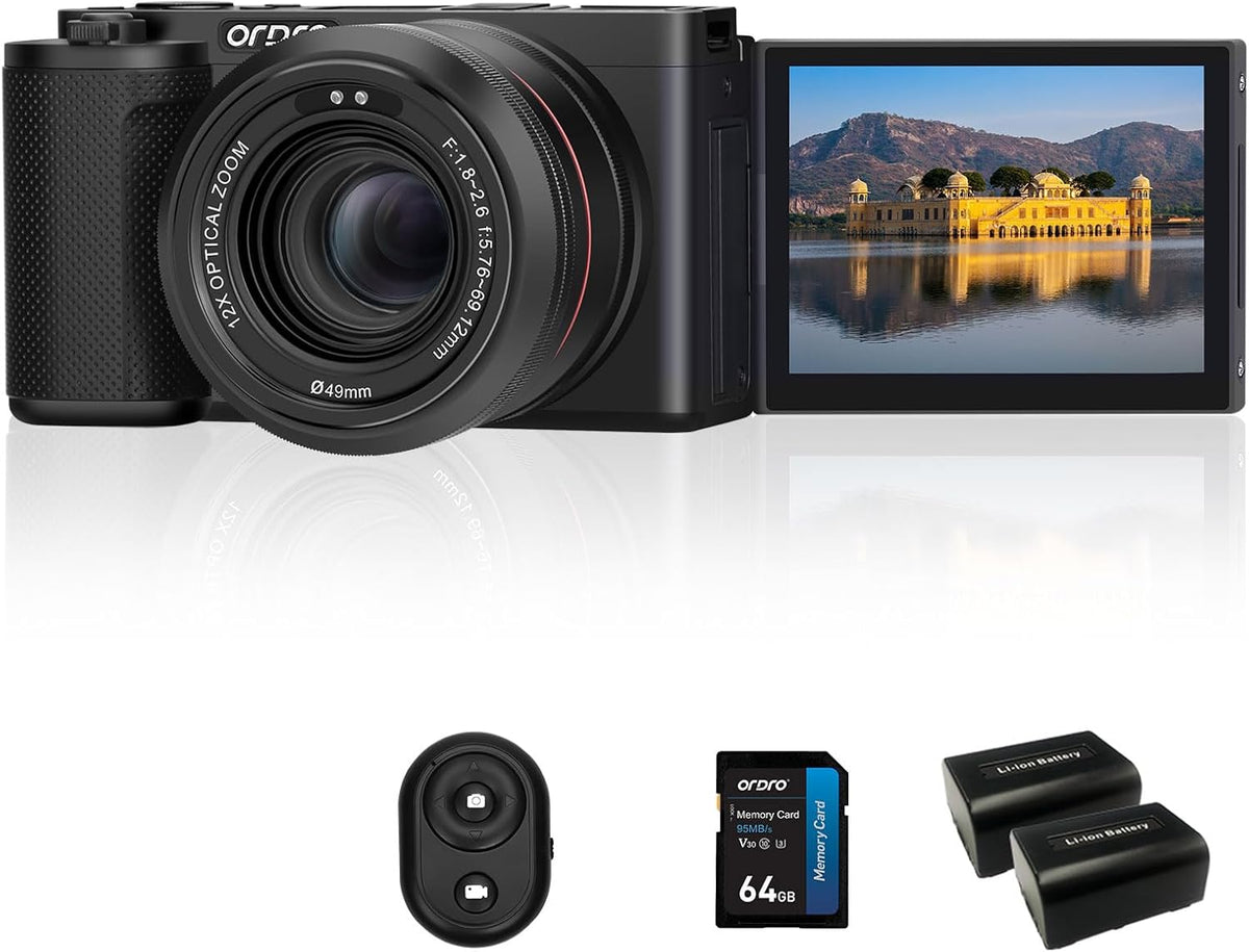 ORDRO G730 5K Vlogging Camcorder - 64 MP Videokamera mit 12-fach optischem Zoom - 3,2 Zoll IPS Touchscreen und WDR - WLAN Kamera für YouTube Videos