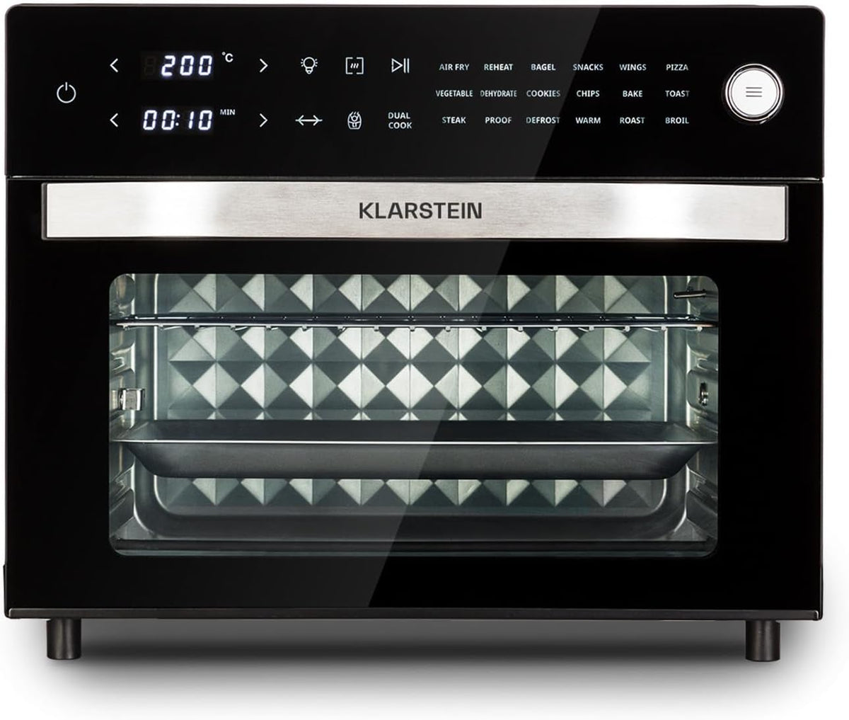Klarstein Vigor Air Heißluftfritteuse XXL - 1800W Airfryer mit 30 Liter Garraum - 18 Programme und Ober Unterhitze - Edelstahl und Glas in Schwarz