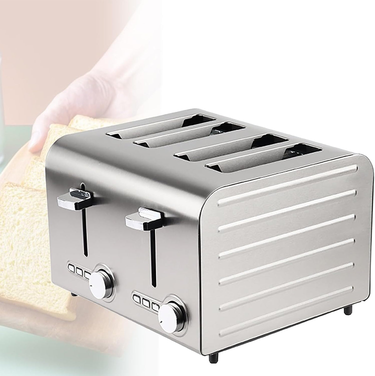 Kommerzieller Toaster für 4 Scheiben - extrabreite unabhängige Toastschlitze mit hohem Hub - 7 Bräunungsstufen - automatische Auswurffunktion mit Auftauen und Aufwärmen
