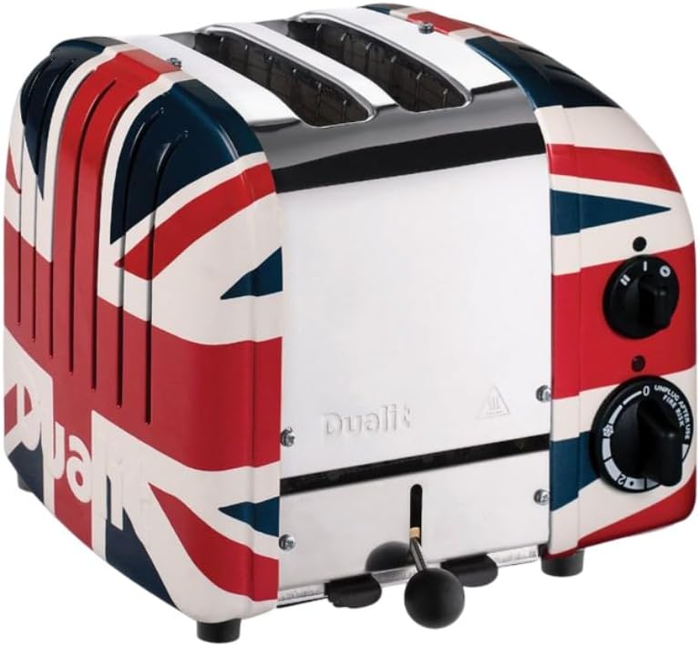 Dualit 27055 Classic Toaster - Doppelschlitz für 2 Scheiben mit 1200 Watt - Aluminiumgehäuse im Union Jack Design - Kompakter Frühstückstoaster in Blau