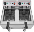 Elektrofritteuse 2x10 L - kommerzielle Doppelfritteuse mit 2 Edelstahlkörben und 2 Deckeln - Temperaturregelung von 60 bis 200 Grad - mit Ablasshahn für Restaurant Imbiss und Party